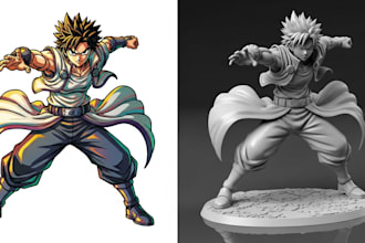 convert picture to 3d action figure statue charcter model for stl resin printing