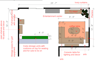 create a functional furniture layout and space planning for 1 room