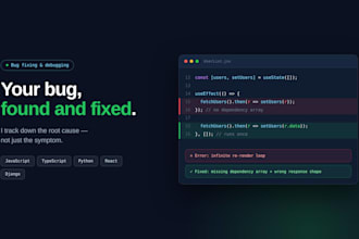 fix and debug your code javascript, python, react, django
