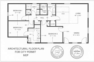 review draw and stamp ohio oklahoma architectural floor plan for city permit mep