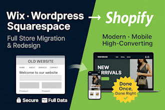 migrate wix, wordpress, squarespace or any website to shopify