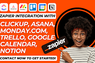 zapier integration with clickup asana monday com trello google calendar notion