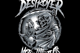 create metal band t shirt artwork with grunge style logo