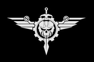 design an epic fantasy logo with swords, skulls in metal style