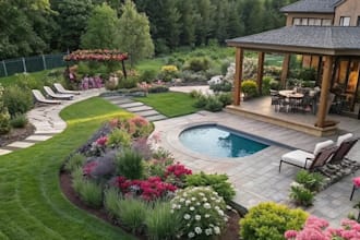 do landscape design, garden design, backyard, pool, terrace