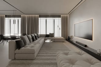 refurnish 3d minimalist interior,apartment livingroom,wall mockup,kitchen render