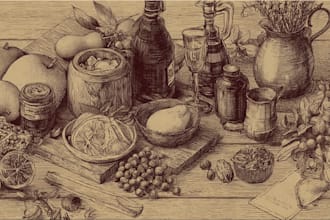 draw foods and beverages vintage sketch illustration