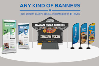 design modern feather flags, roll up banners, and signage