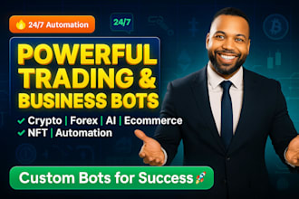 build crypto bots, forex trading bots, ai trading bots, telegram, ecommerce auto
