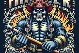 design high quality fire fighter mascot logo with t shirt design