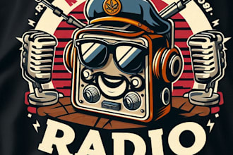 design high quality vintage radio logo with t shirt design