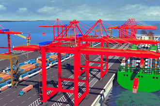 create 3d 3d container terminal, port terminal, ship yard design, seaport design