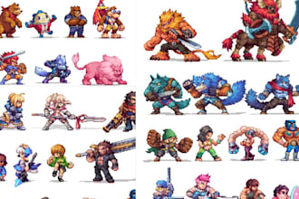 isometric pixel art character design, top down, pixel art animation sprite sheet