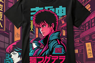 create cyberpunk 90s retro japanese anime style t shirt