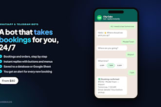 build custom whatsapp or telegram bot for bookings and more