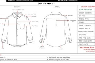 create detailed apparel and accessories tech packs for manufacturing