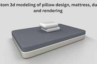 create a custom 3d modeling of pillow design, mattress, duvet, and rendering it