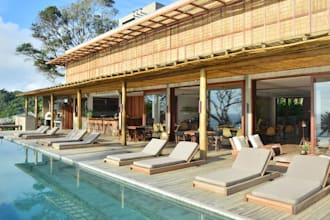 rebuild3d poolside villa,wellness hotel,resort spa,wooden deck render,cgi facade