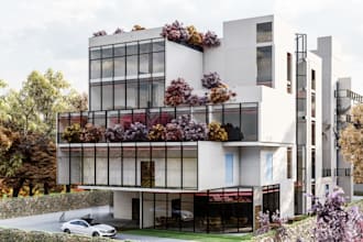 do sketchup 3d model, commercial exterior, exterior rendering