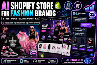 design streetwear, y2k fashion shopify store gym wear website with ai assistant