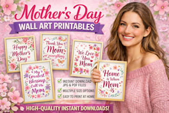 do mothers day printable digital wall art for etsy, esty mothers day wall art