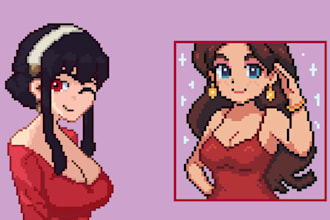 create a beutiful girl pixel art style anime character