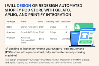 design automated shopify pod website redesign store with gelato apliiq printify