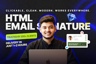 design clickable html email signature for gmail, outlook, apple mail in 2hrs