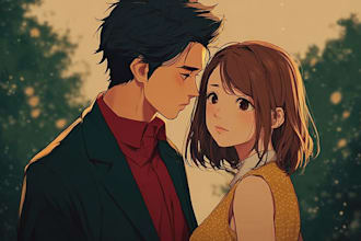 draw a couple illustration in anime style