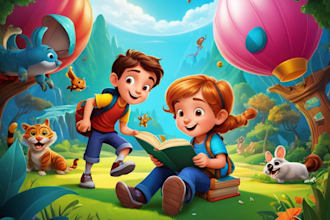 children story book illustration, cartoon comic book, kids