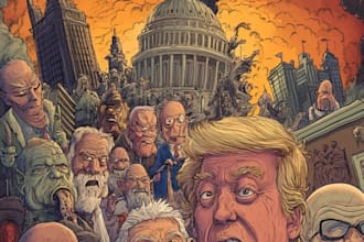 create a political cartoon or editorial illustration
