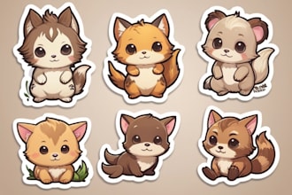 draw cute chibi animal, sticker, mascot