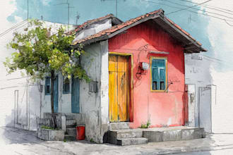 house and building photo into watercolor art