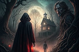 make a horror style illustration, artwork, cover