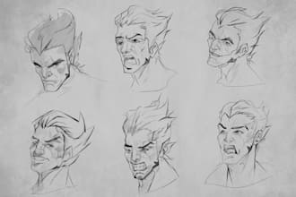draw quick sketch portrait or stylized character face with expressions