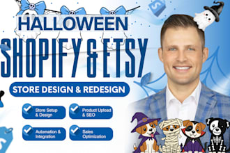 design a spooky shopify halloween website, halloween dropshipping store, costume