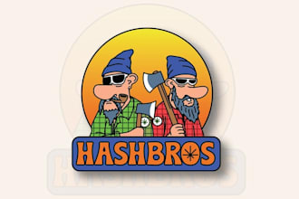 design hipster lumberjack cartoon american cannabis brand logo
