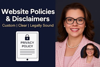 draft legal disclaimers, terms of use, privacy policy, and website policies