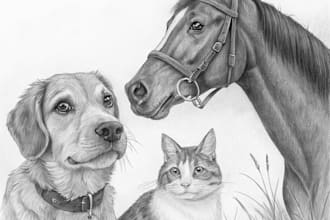 draw pet portrait sketch from photo hand drawn dog cat horse pencil drawing