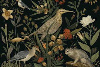 draw an animal and botanical illustration
