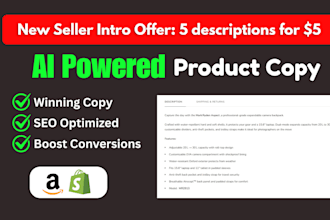 write ai product descriptions with SEO for shopify and amazon