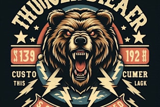 design high quality thunder bear mascot logo with t shirt design
