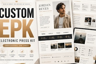 design a premium custom epk electronic press kit or professional one sheet