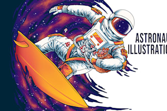 draw unique astronaut illustrations for merchandise
