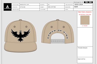 create hat and cap tech pack, custom cap designs with fashion sketches