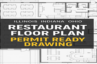 deliver restaurant floor plan and permit ready drawing for lllinois indiana ohio