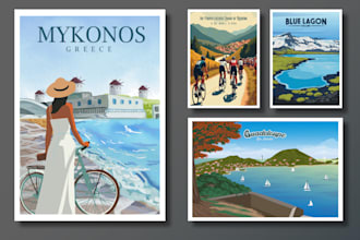 illustration top quality retro vintage travel poster