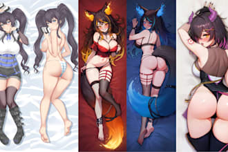 draw custom dakimakura anime art from your character for body pillow in 24hrs