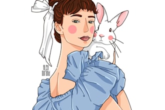 draw minimalist hand drawn portraits with soft color accents