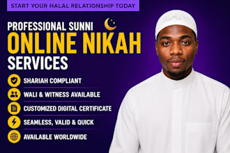 conduct online nikah ceremony, provide witnesses, wali and nikah certificate